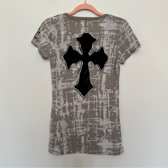 Tparty grey tan cream burnout velvet cross back with embellishment size M medium - Picture 3 of 4